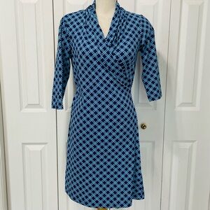 J. McLaughlin Navy and Light Blue Geometric Wrap Dress